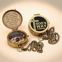 The Compass open with Psalm 32:8 and closed with GOD'S WAY COMPASS branding, chain coiled