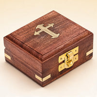 Hand-carved rosewood box with brass templar cross inlay