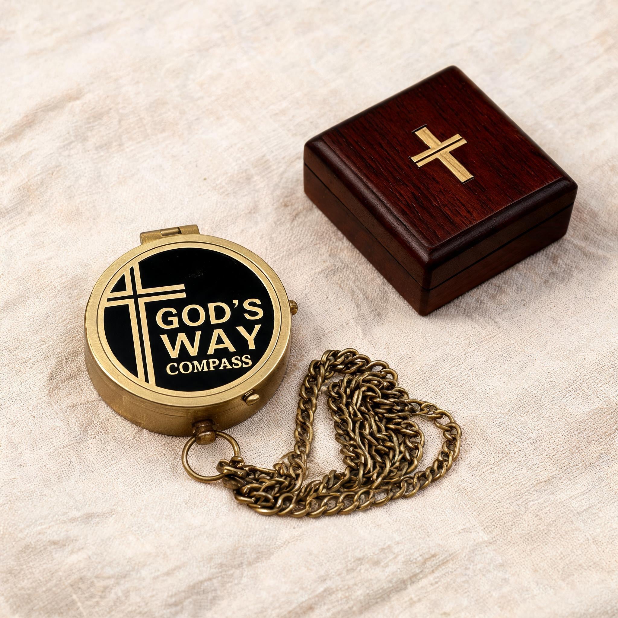 Hand-carved wooden box with cross on the lid, closed.