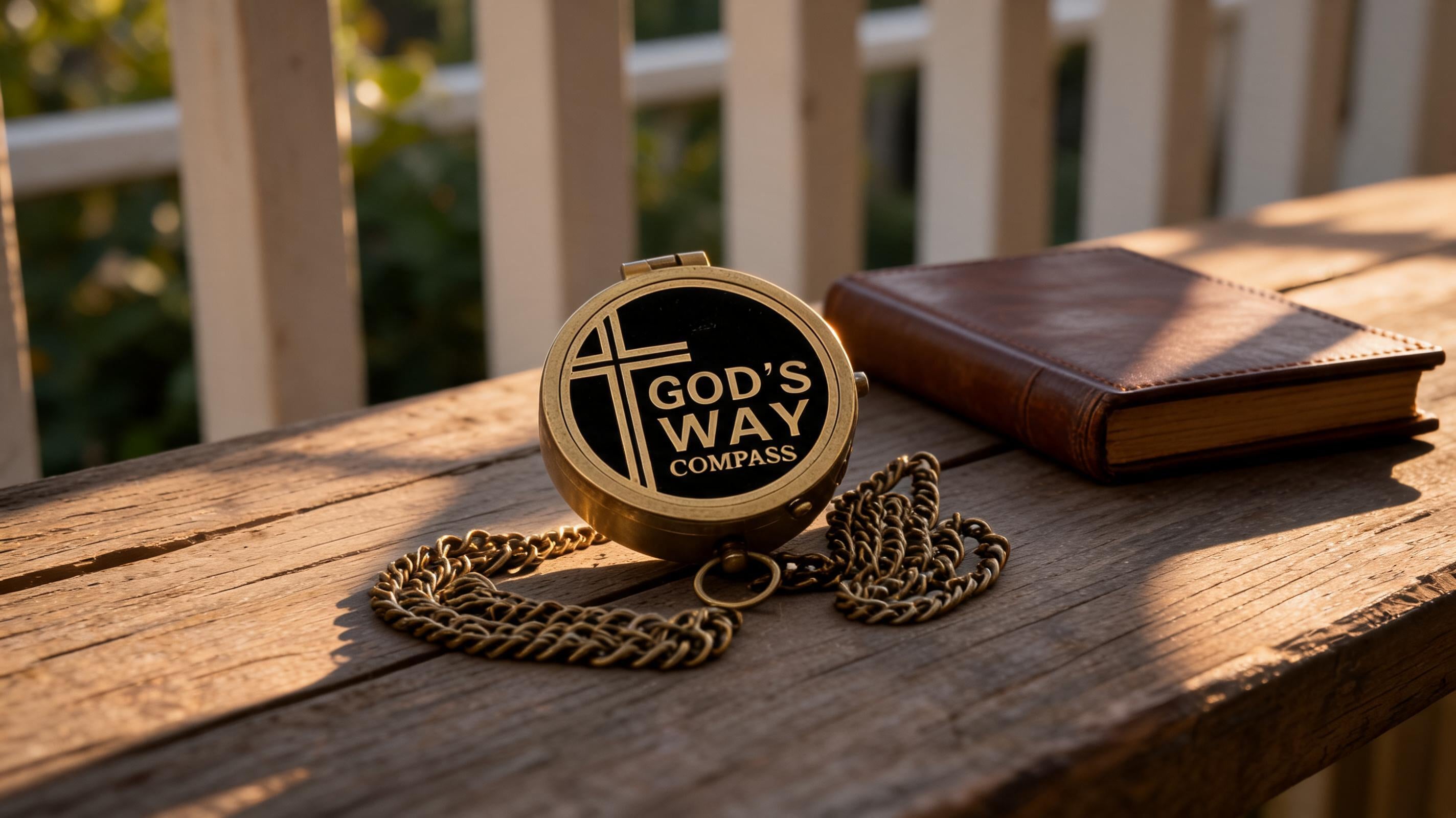 Wooden box open on a sunlit table, the brass compass catching afternoon light